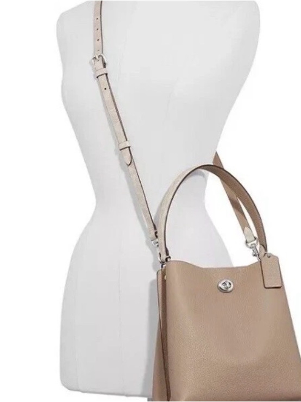 Coach Charlie bucket Pebbled Leather Shoulder Bag in Taupe